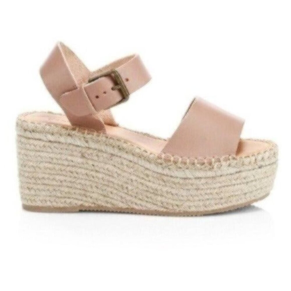 Soludos Women's Tan Minorca Leather Espadrille Wedge Sandal Shoes Size 10